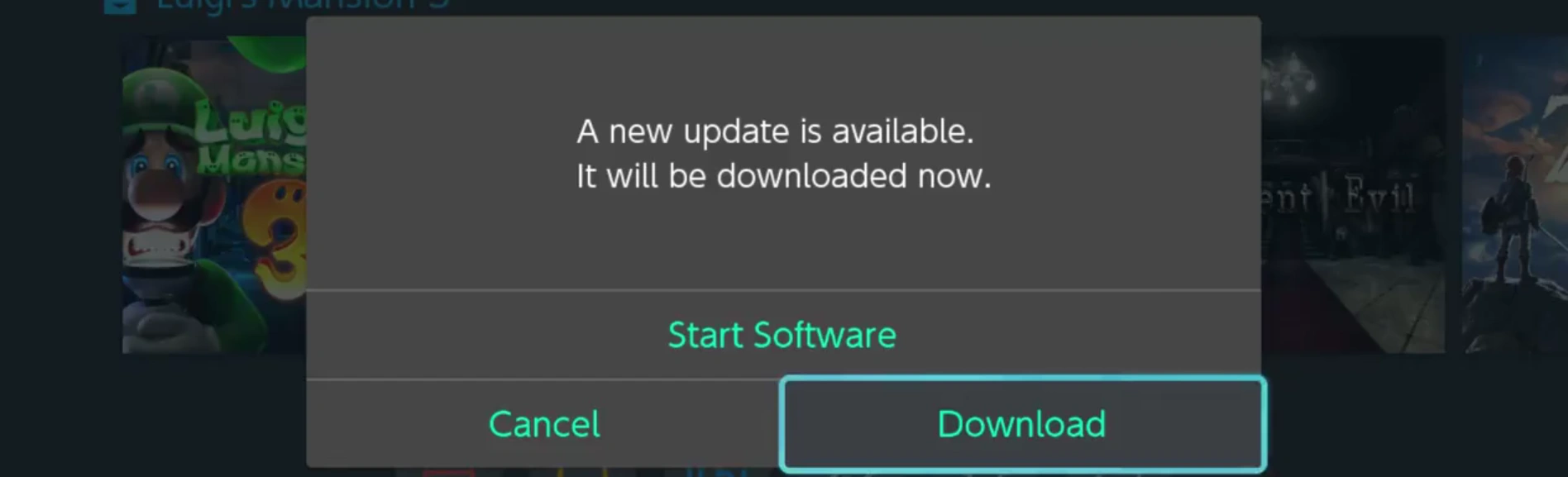 Screenshot of a pending update on the Nintendo Switch